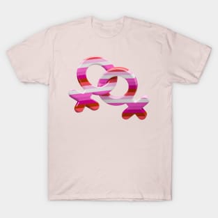 Lesbian couple symbol in lipstick flag colors of LGBTQ Pride T-Shirt